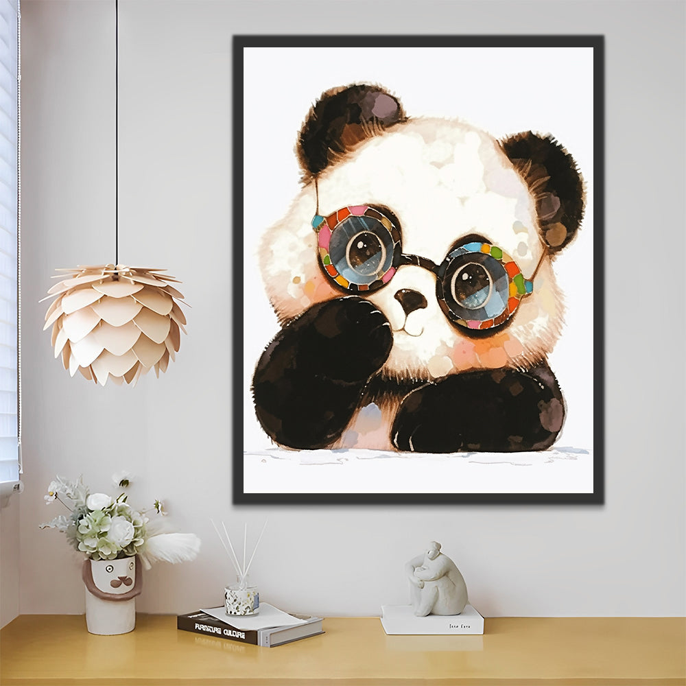 Cute Cartoon Panda with Glasses Paint by Numbers