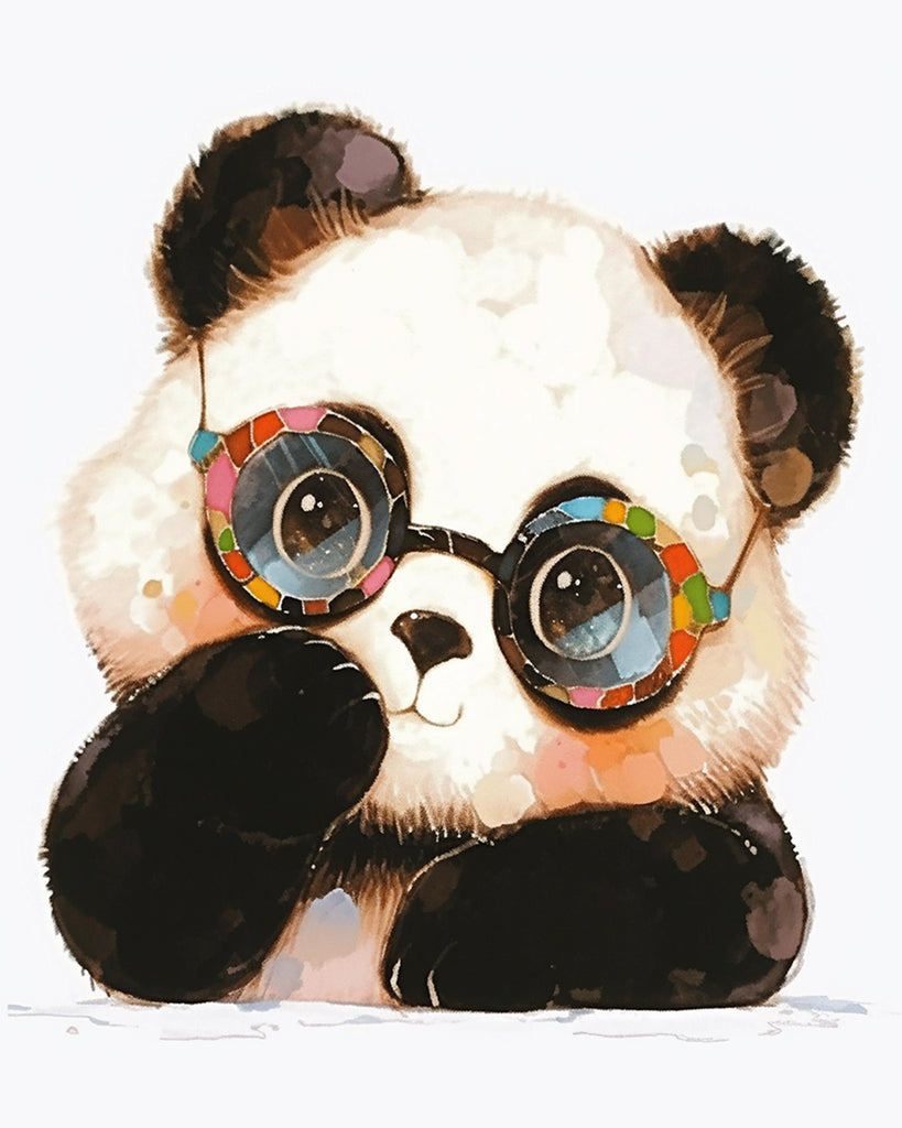 Cute Cartoon Panda with Glasses Paint by Numbers