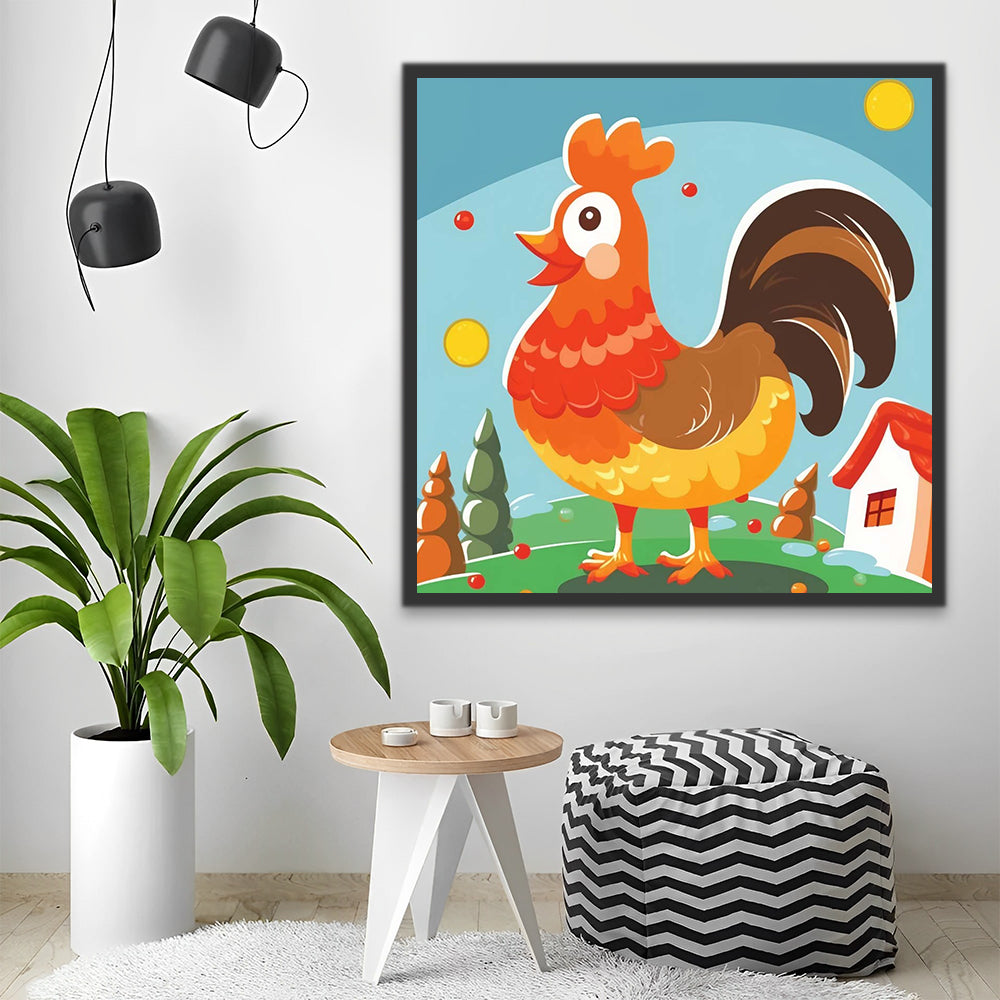 Cute Cartoon Rooster Paint by Numbers for Kids