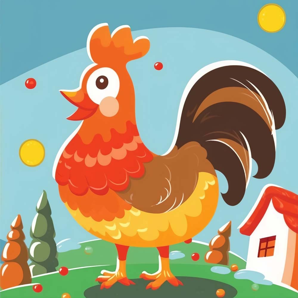 Cute Cartoon Rooster Paint by Numbers for Kids