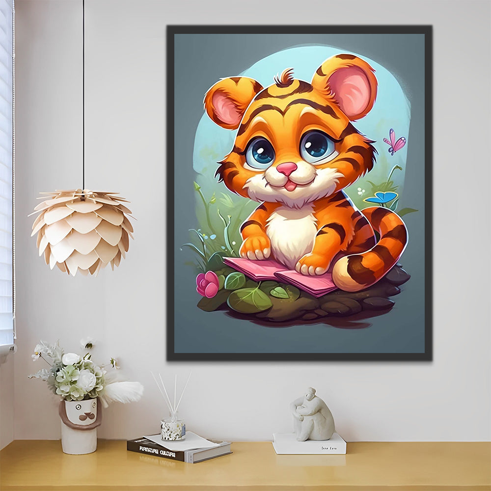 Cute Cartoon Tiger on Stone Paint by Numbers for Kids