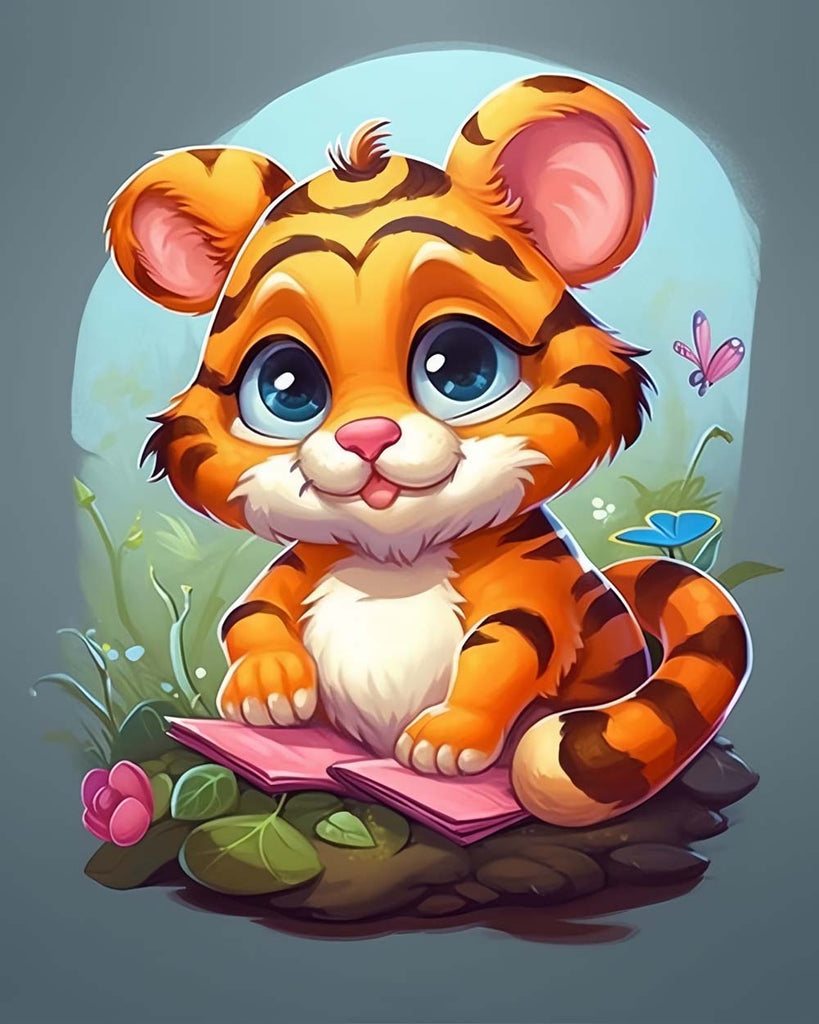 Cute Cartoon Tiger on Stone Paint by Numbers for Kids