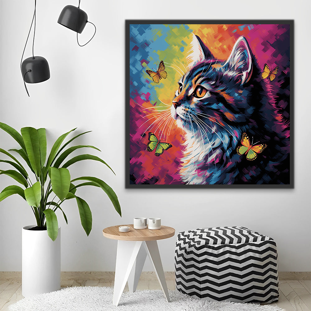 Cute Cat and Butterflies Paint by Numbers