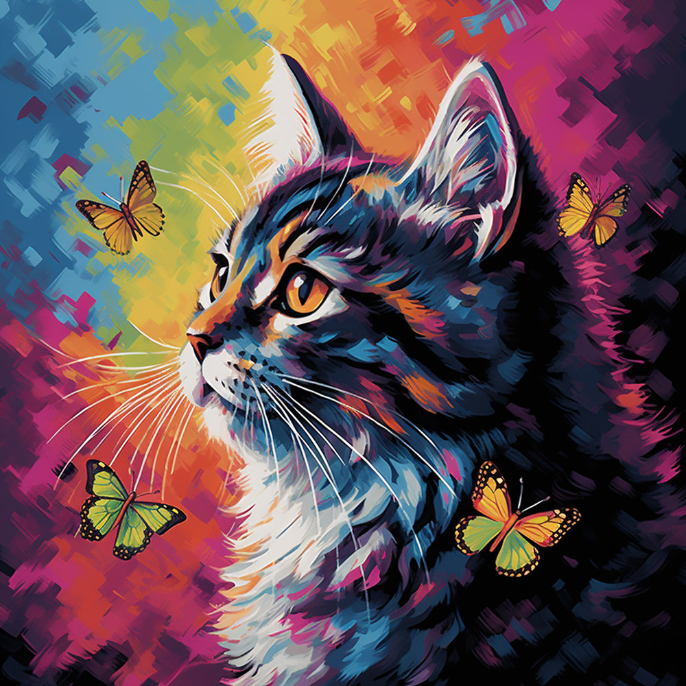 Cute Cat and Butterflies Paint by Numbers