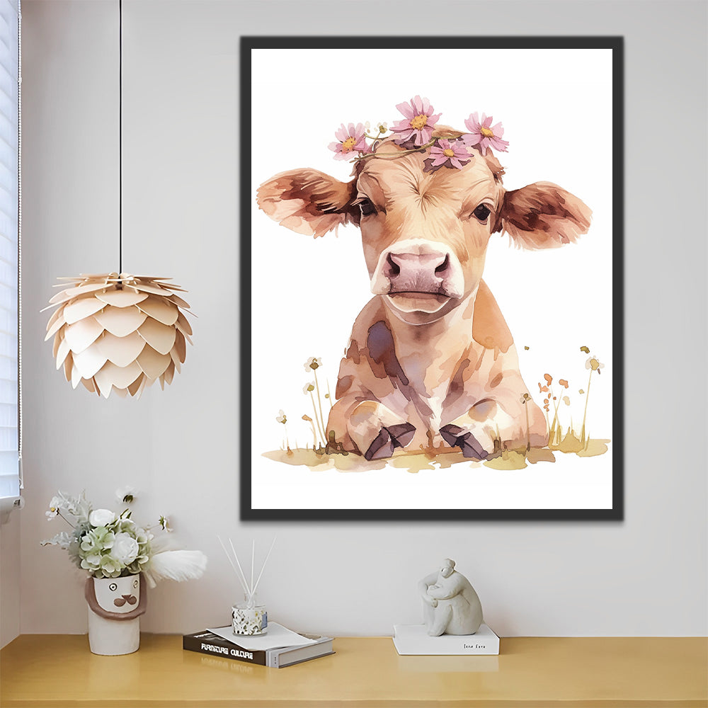 Cute Cow with Flowers Paint by Numbers