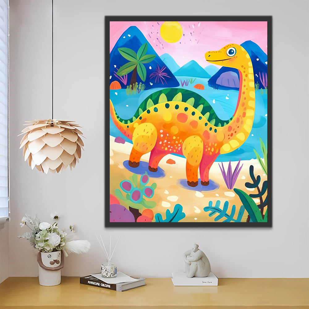 Cute Dinosaur and Moon Paint by Numbers for Kids