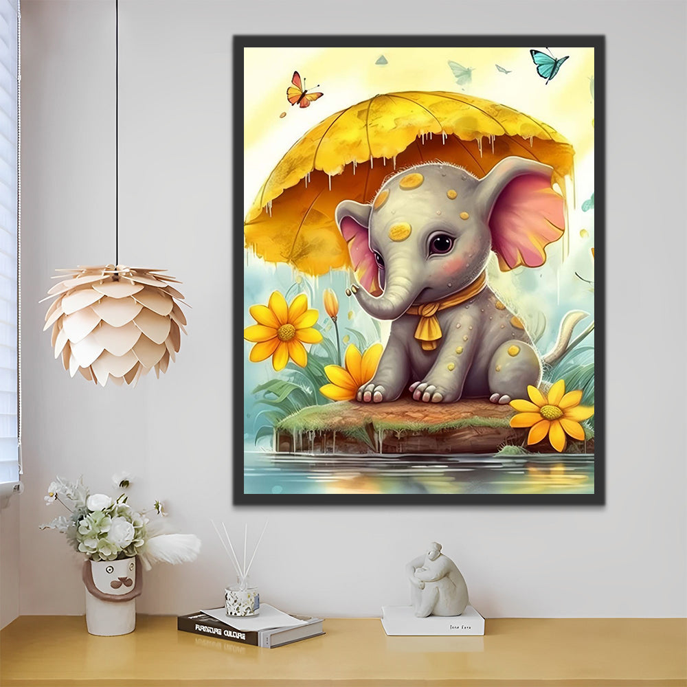 Cute Elephant with Yellow Umbrella Paint by Numbers for Kids