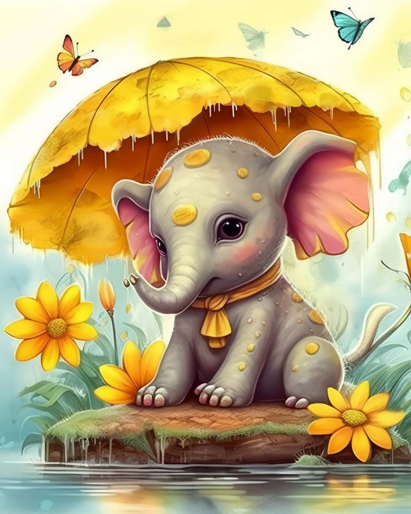 Cute Elephant with Yellow Umbrella Paint by Numbers for Kids