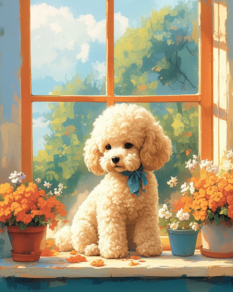 Cute Puppy on the Windowsill Paint by Numbers