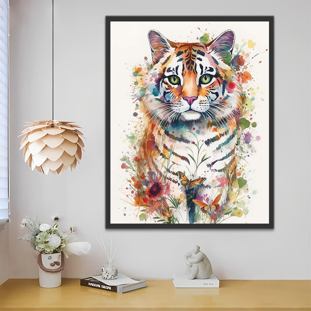 Cute Watercolor Tiger Paint by Numbers