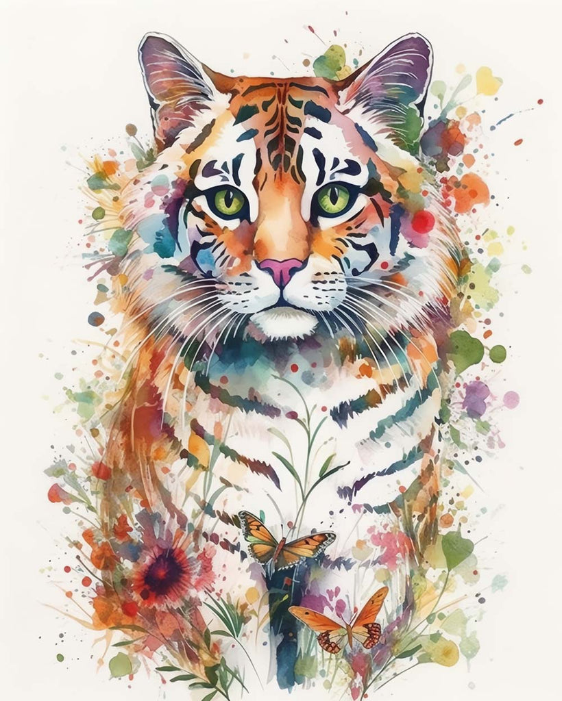 Cute Watercolor Tiger Paint by Numbers