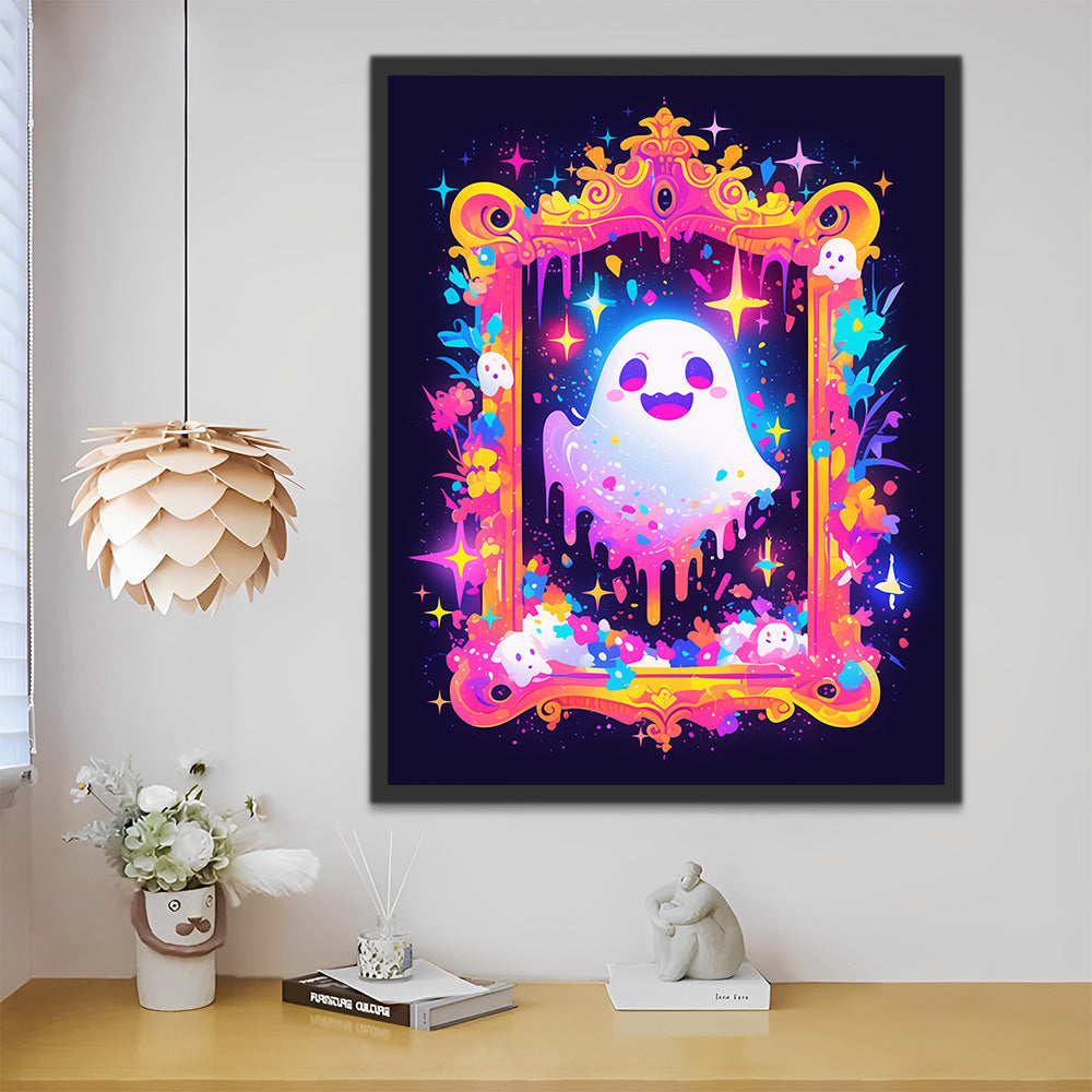 Cute White Ghost in the Magic Mirror Paint by Numbers