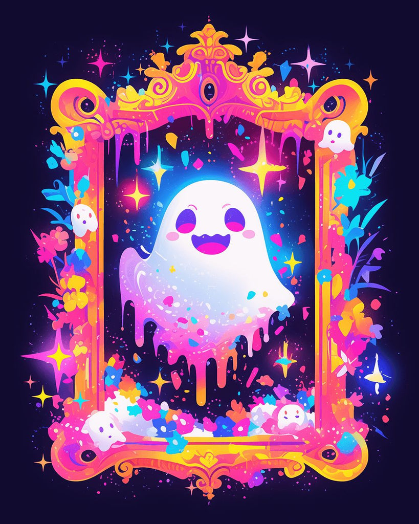 Cute White Ghost in the Magic Mirror Paint by Numbers