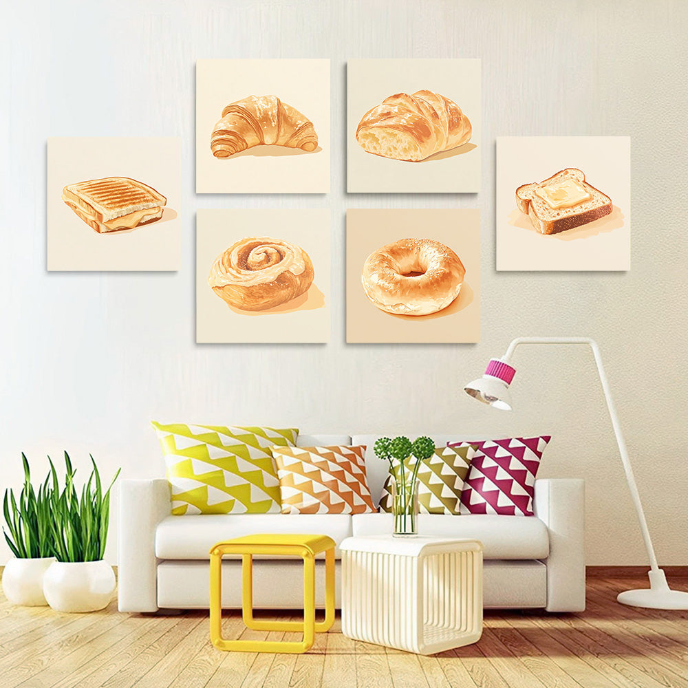 Delicious Bread 6 Pieces Mini Paint by Numbers
