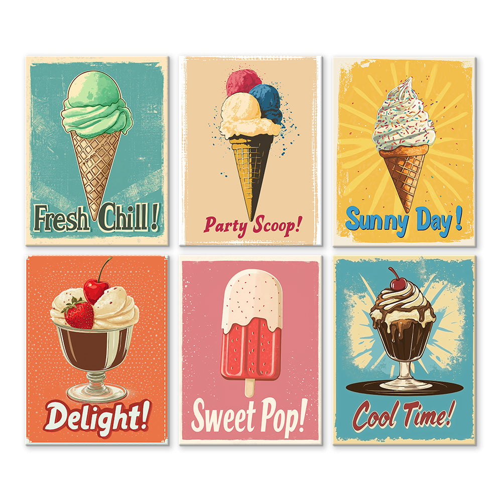 Delicious Cones and Popsicles 6 Pieces Mini Paint by Numbers