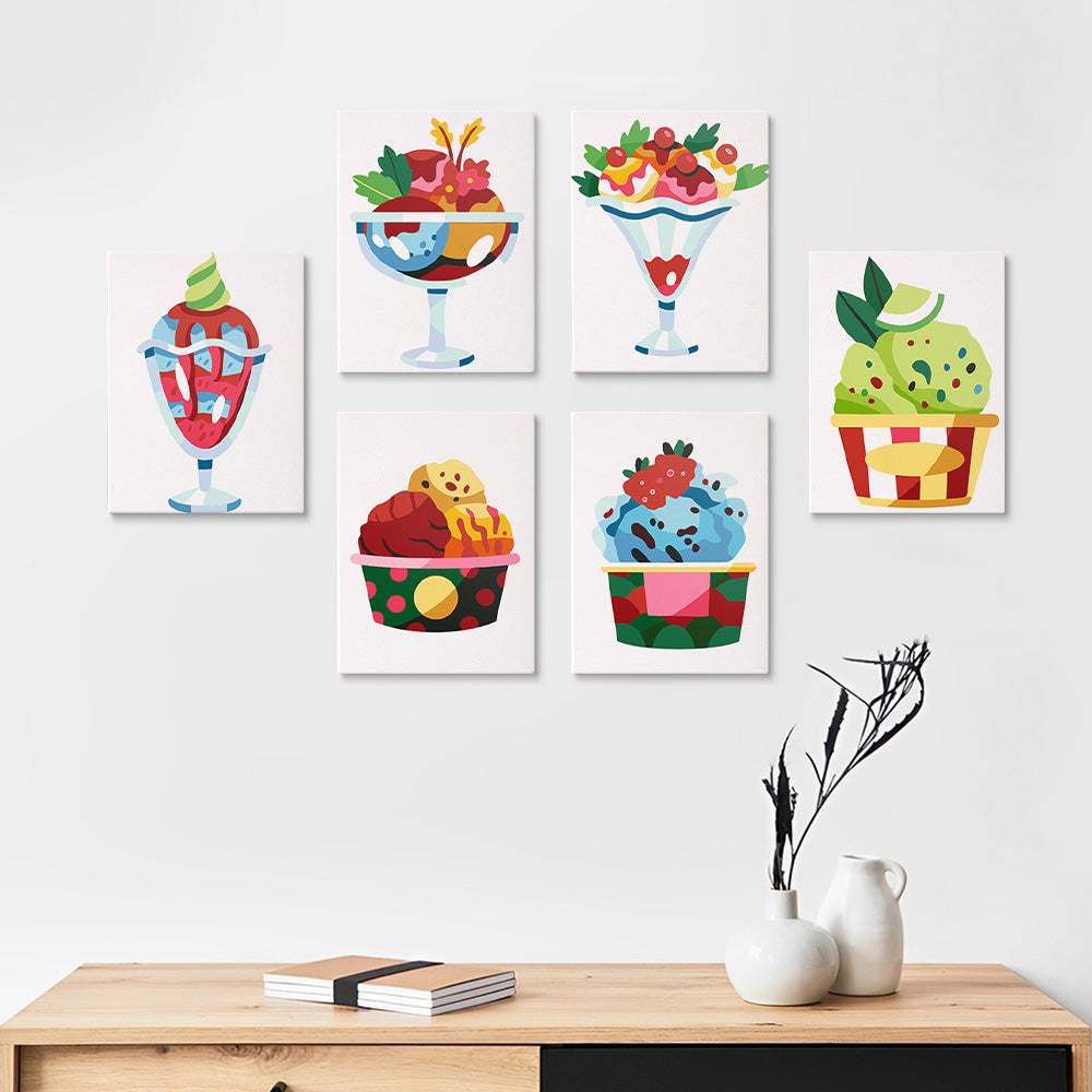 Delicious Ice Cream Balls 6 Pieces Mini Paint by Numbers
