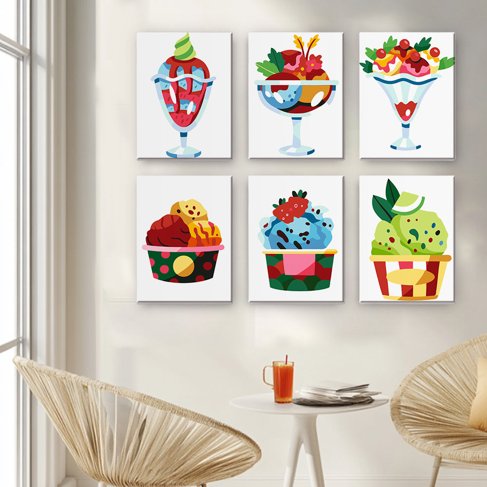 Delicious Ice Cream Balls 6 Pieces Mini Paint by Numbers