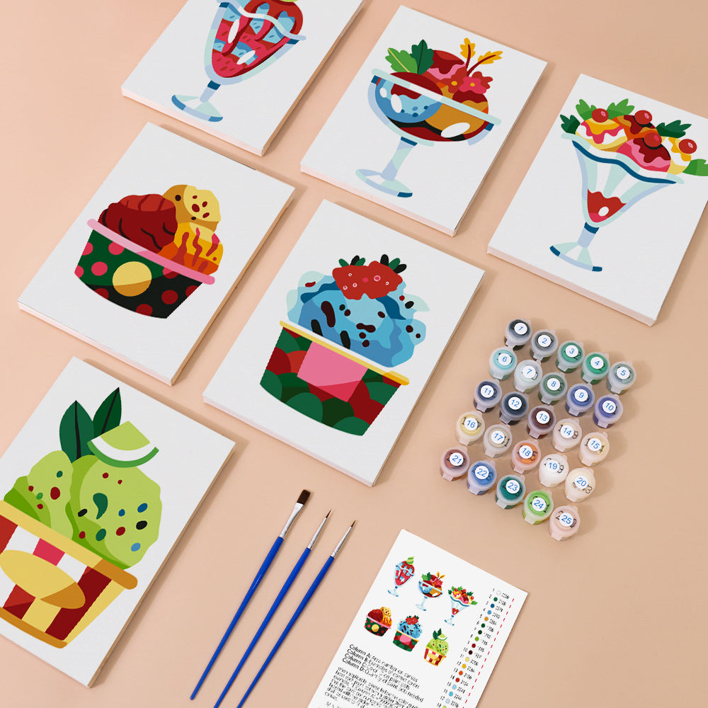 Delicious Ice Cream Balls 6 Pieces Mini Paint by Numbers
