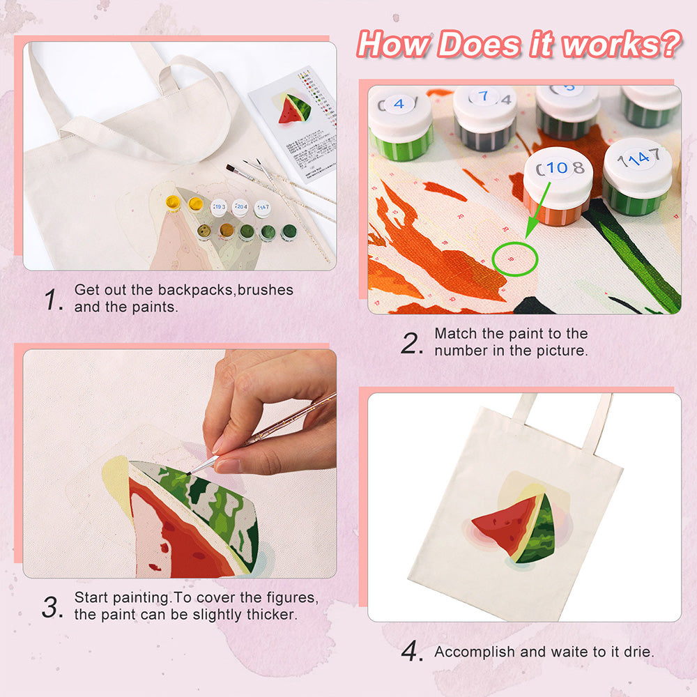 Delicious Watermelon Canvas Tote Bag Paint by Numbers