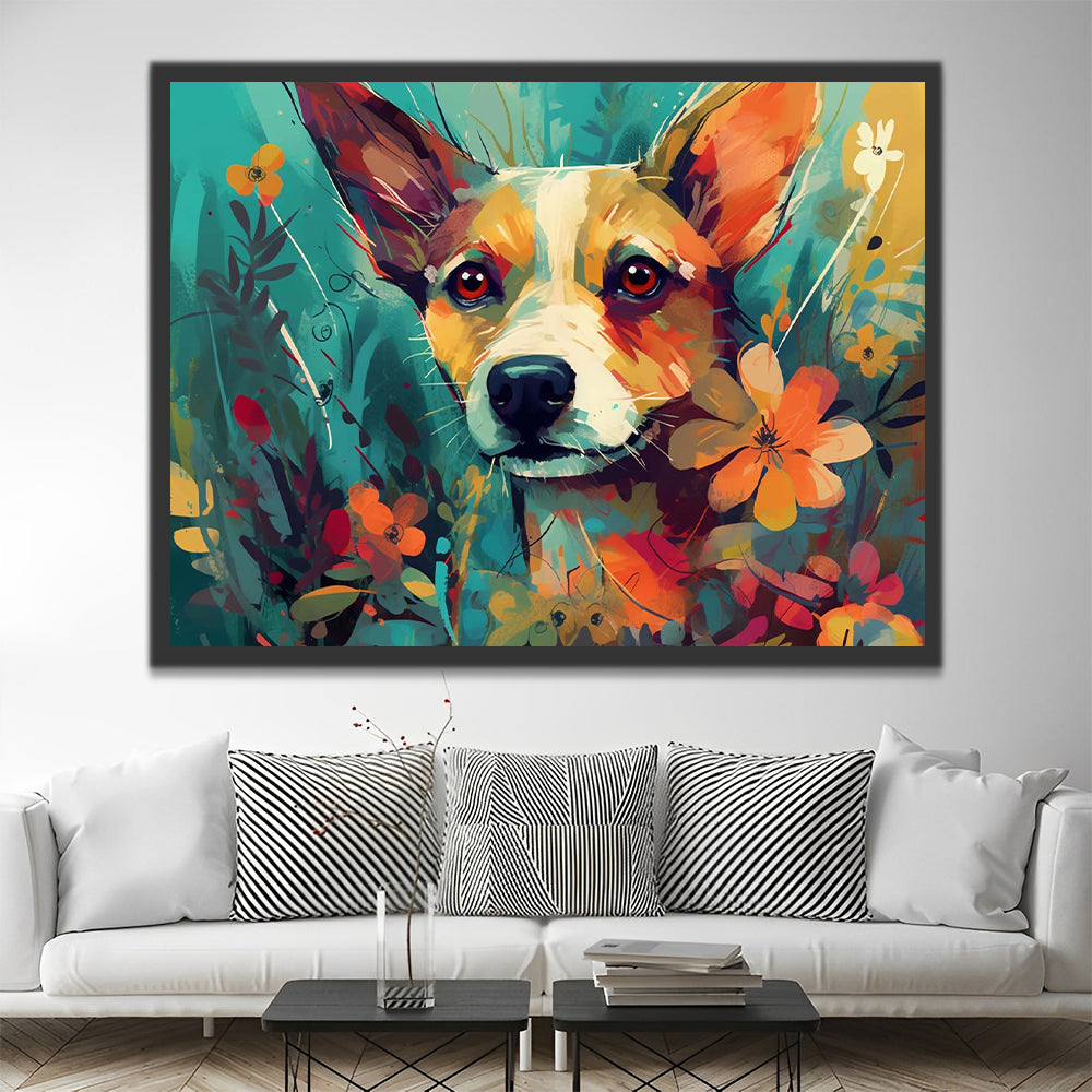 Dog among Flowers Paint by Numbers