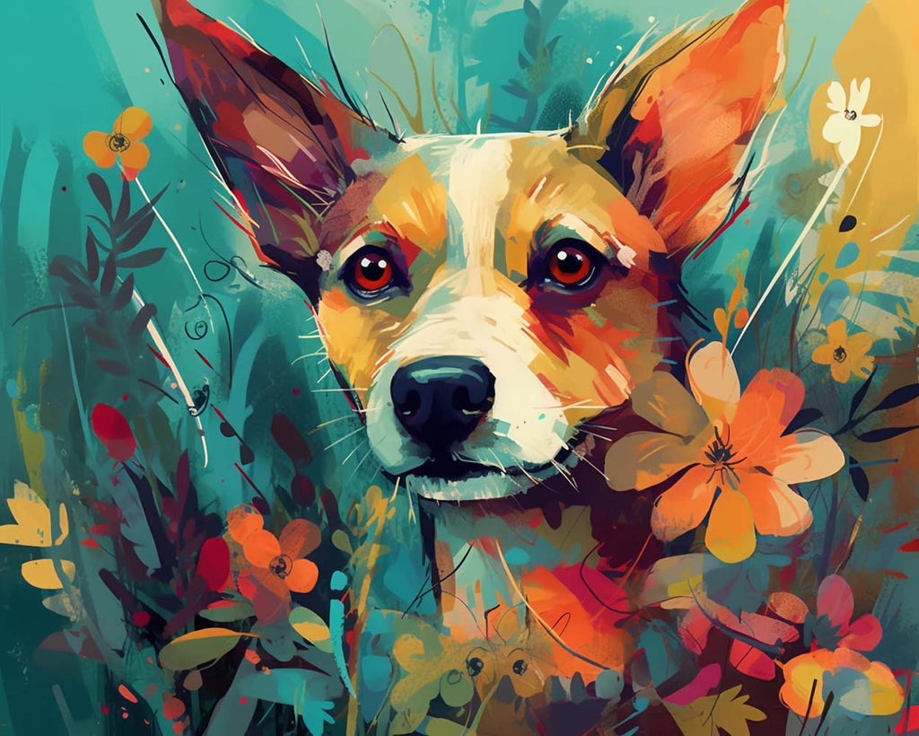 Dog among Flowers Paint by Numbers