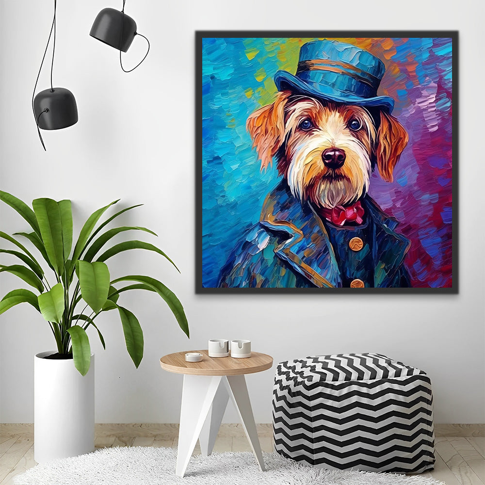 Dog Gentleman with Blue Hut Paint by Numbers