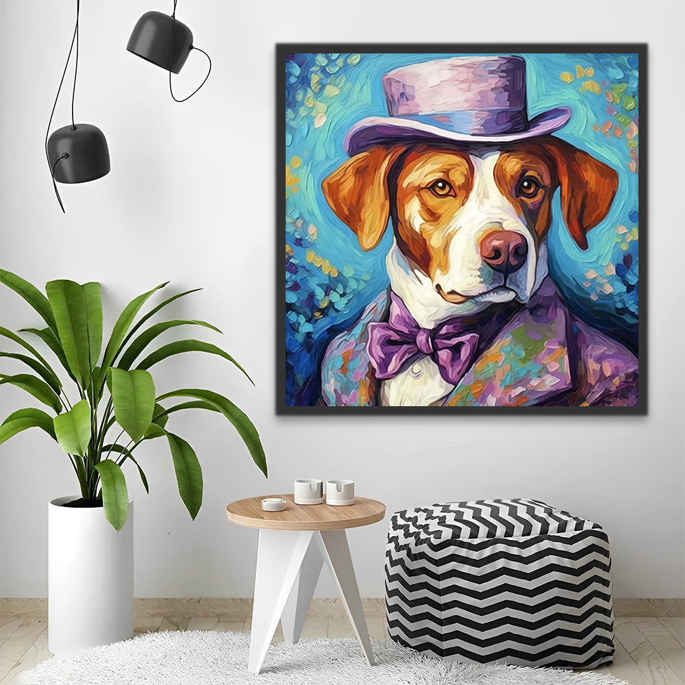 Dog Gentleman with Purple Hut Paint by Numbers