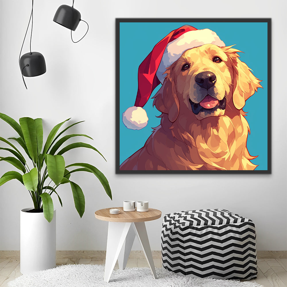 Dog Wearing Santa Hat Paint by Numbers