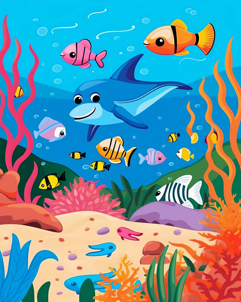 Dolphin and Fish in the Sea Paint by Numbers for Kids