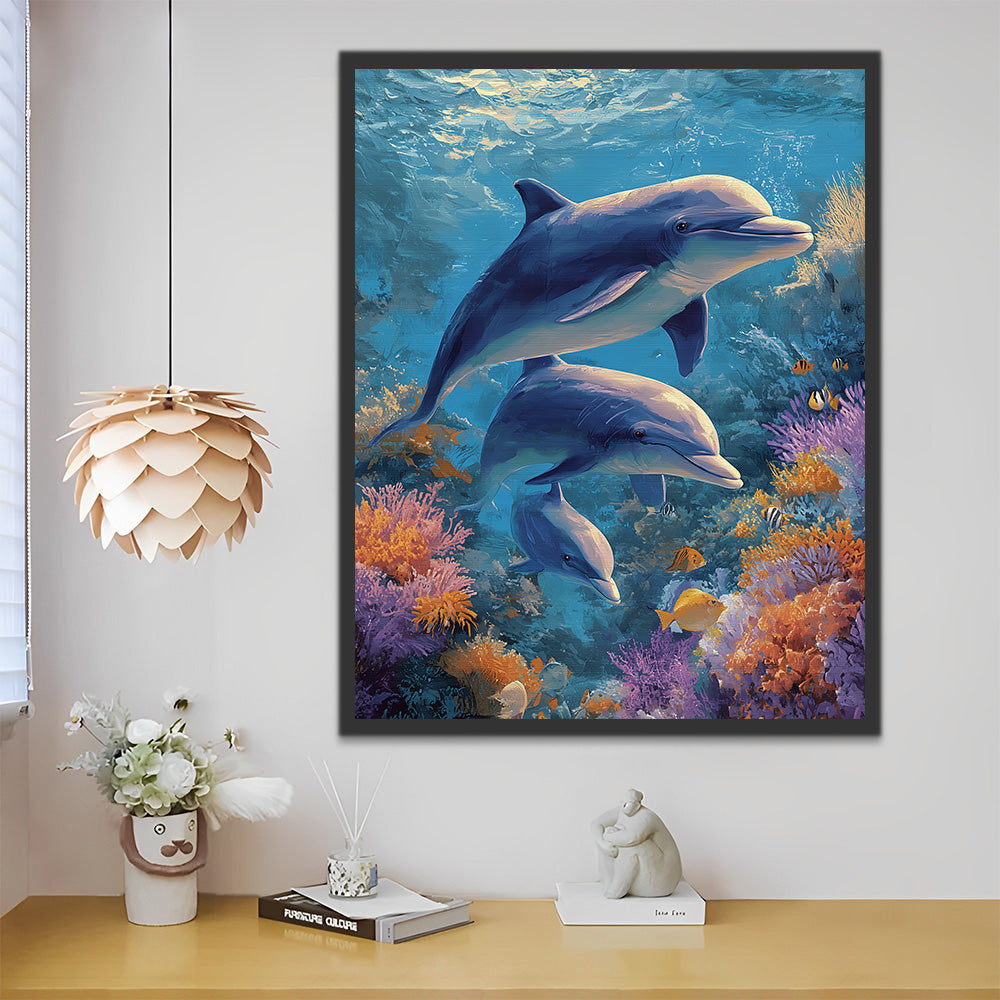 Dolphins and Colorful Corals Paint by Numbers