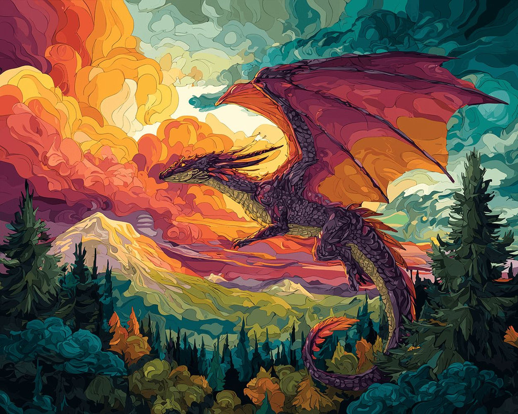 Dragon Flying over the Forest Paint by Numbers