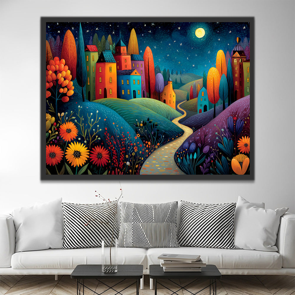 Dream Castle in the Moonlight Paint by Numbers