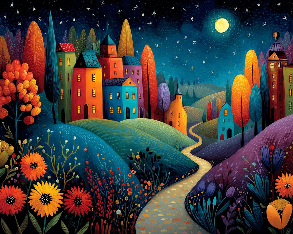 Dream Castle in the Moonlight Paint by Numbers