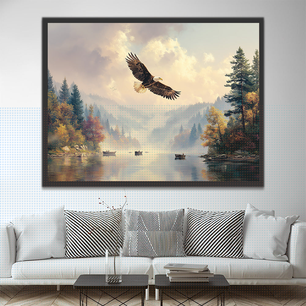 Eagle Flying over the Lake in Autumn Paint by Numbers