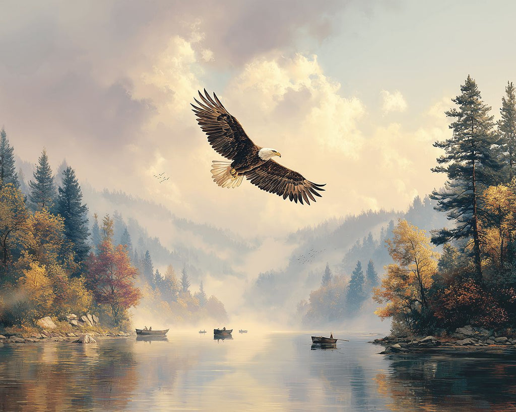 Eagle Flying over the Lake in Autumn Paint by Numbers
