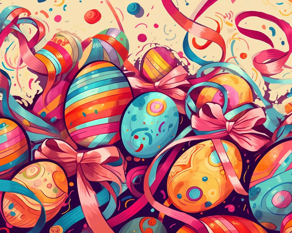 Easter Eggs and Pink Ribbon Paint by Numbers