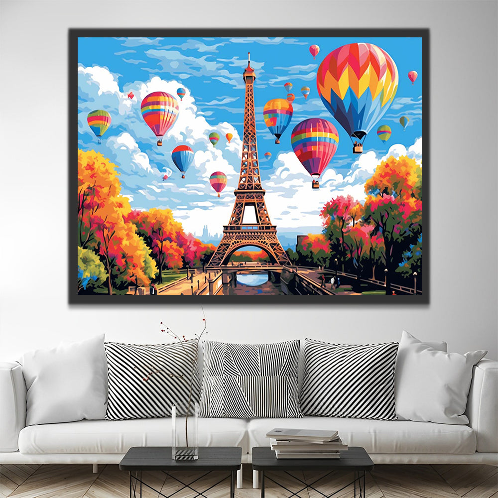 Eiffel Tower and Hot Air Balloons Paint by Numbers