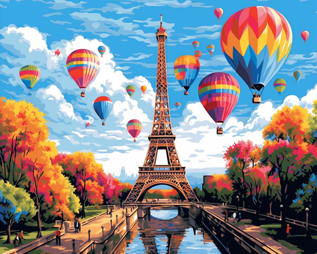 Eiffel Tower and Hot Air Balloons Paint by Numbers