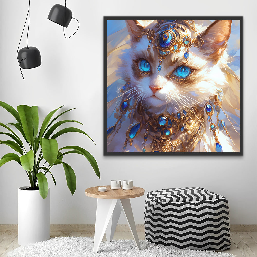 Elegant Cat with Blue Eyes Paint by Numbers