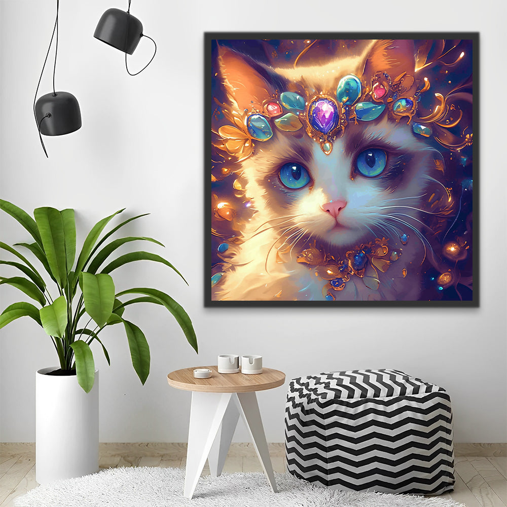 Elegant Cat with Blue Eyes Paint by Numbers