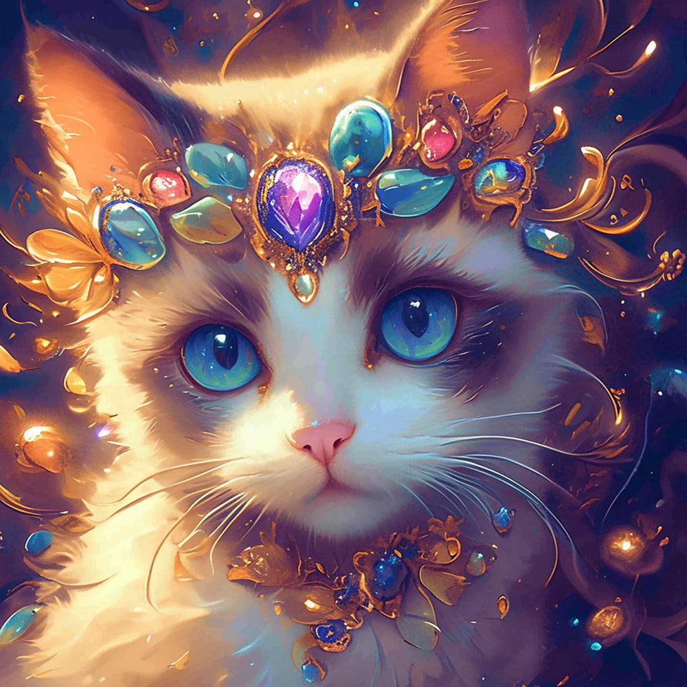 Elegant Cat with Blue Eyes Paint by Numbers