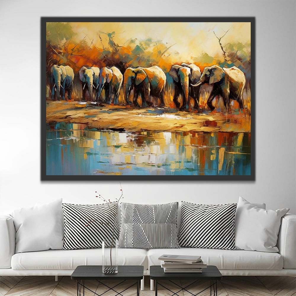 Elephants by the River Paint by Numbers