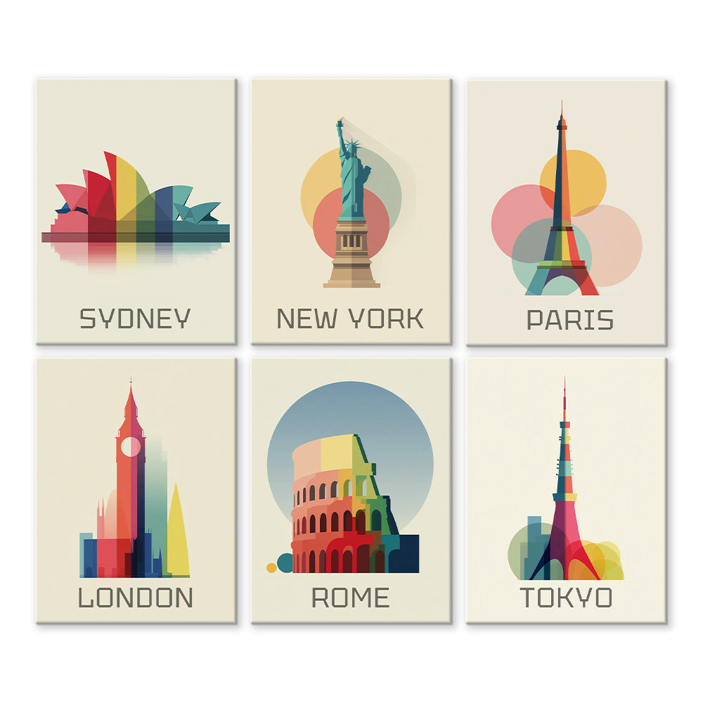 Famous City Landmarks 6 Pieces Mini Paint by Numbers