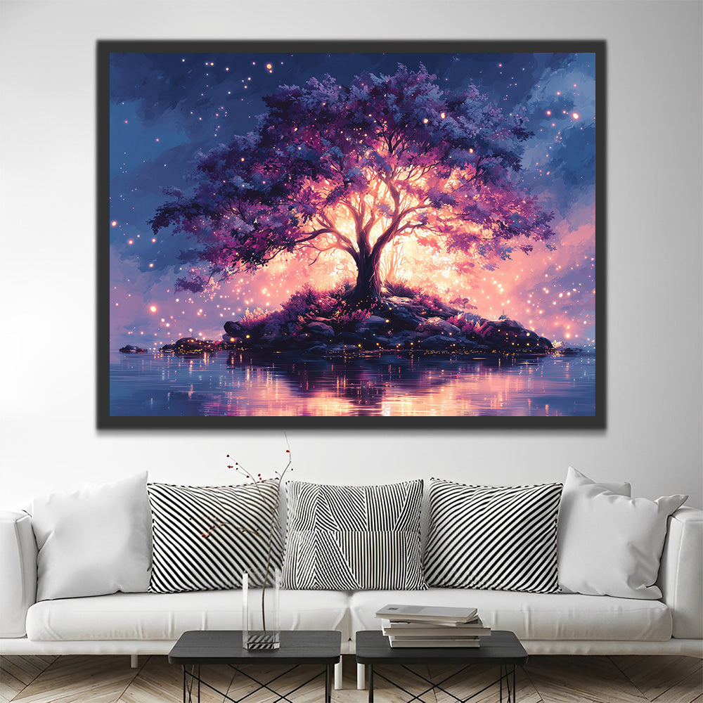 Fantasy Glowing Tree in the Lake Paint by Numbers