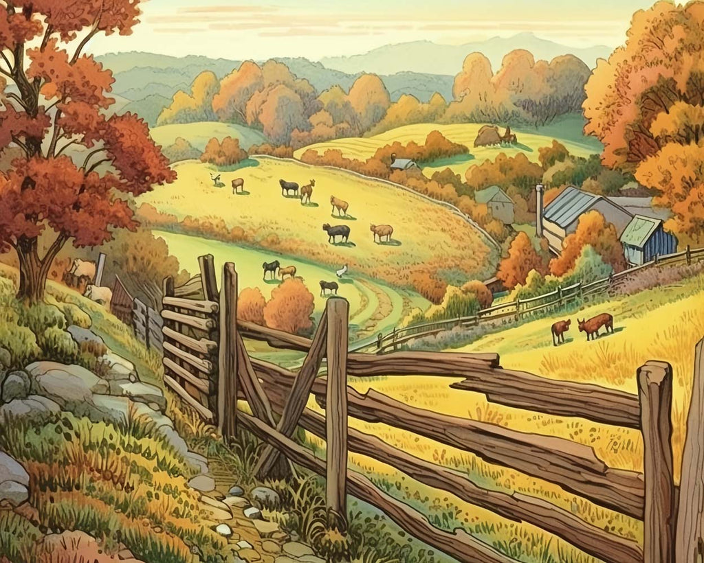 Farm and Animals in Autumn Paint by Numbers