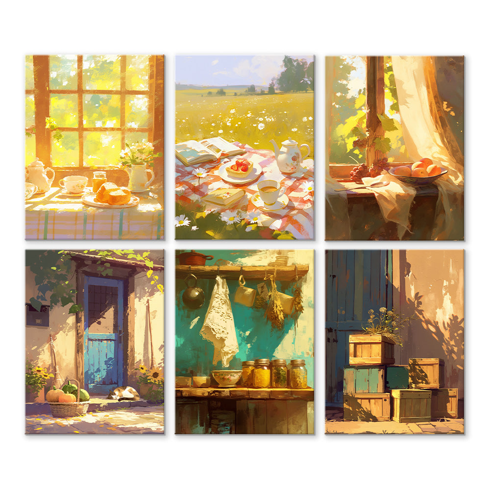 Farmhouse Rural Scenery 6 Pieces Mini Paint by Numbers