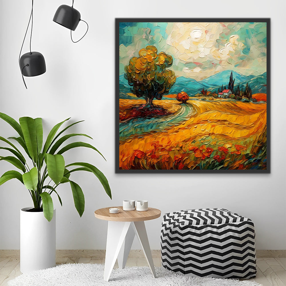 Field and Tree in Oil Painting Style Paint by Numbers