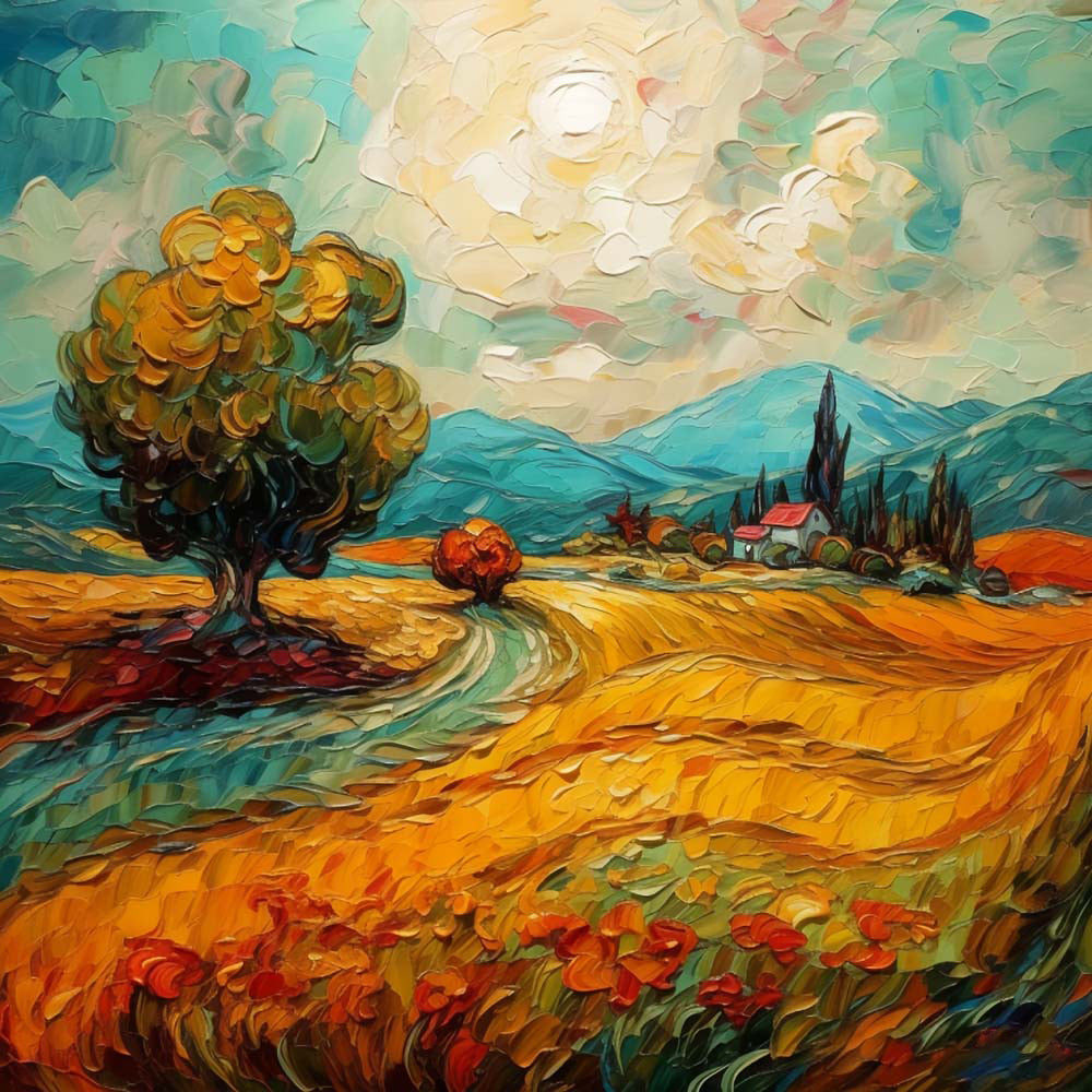 Field and Tree in Oil Painting Style Paint by Numbers