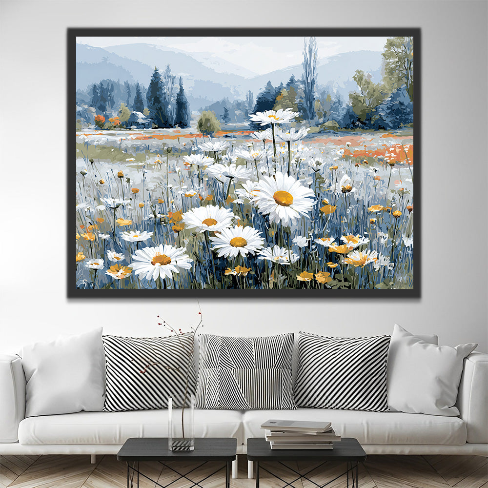 Field of White Daisies in the Wild Paint by Numbers