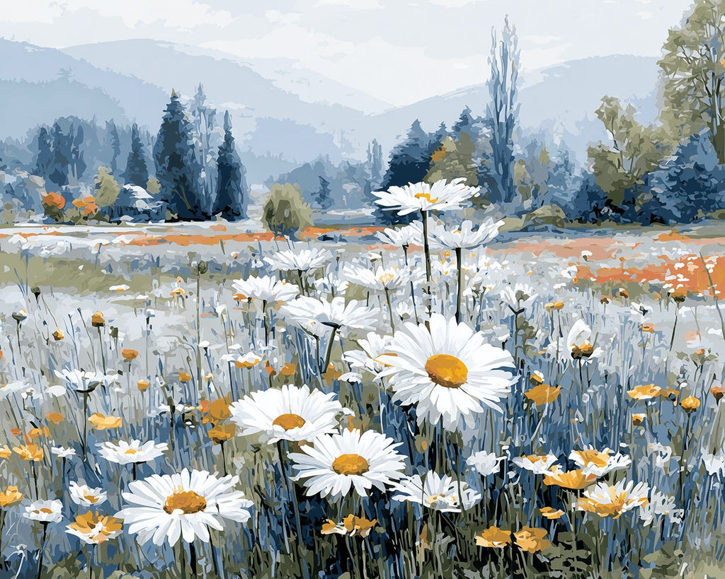 Field of White Daisies in the Wild Paint by Numbers